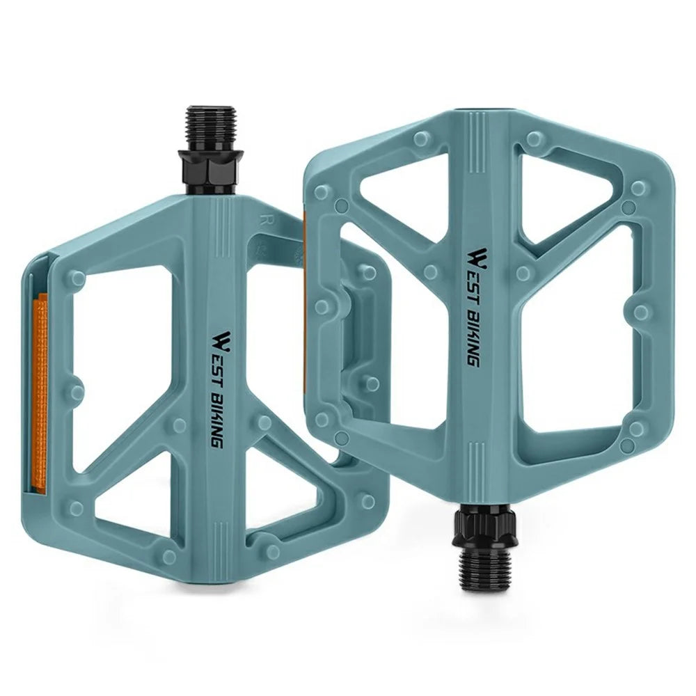 WEST BIKING YP0802150 1 Pair Nylon Widened Pedals for Mountain Road Bike Anti Slip Bicycle Pedals with Reflector - Light Blue - 1
