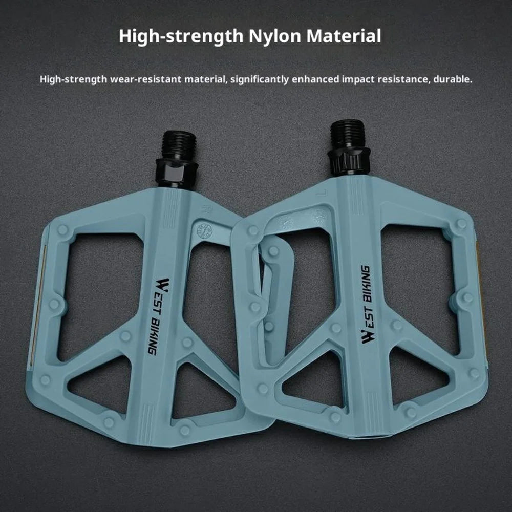WEST BIKING YP0802150 1 Pair Nylon Widened Pedals for Mountain Road Bike Anti Slip Bicycle Pedals with Reflector - Light Blue - 3