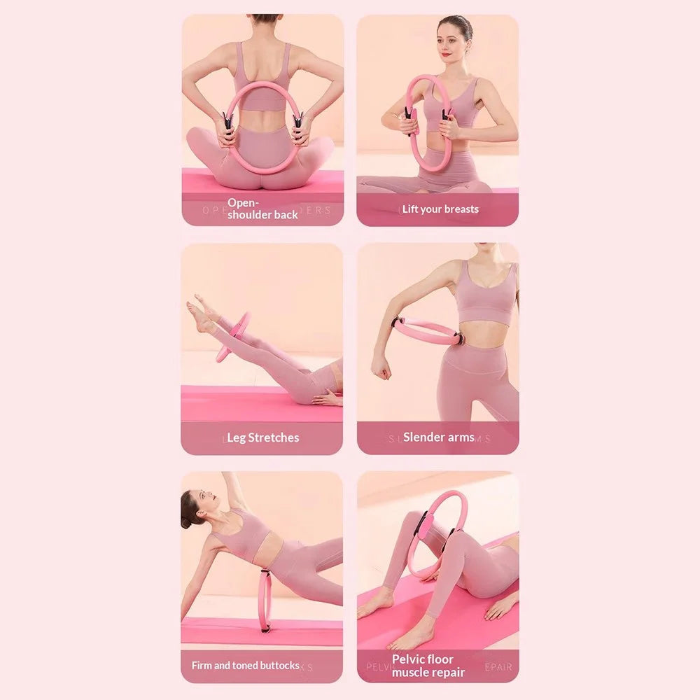 Pilates Equipment Set Yoga Ball Resistance Bands Non-Slip Socks Pump Pilates Kit for Home Fitness - Pink - 2