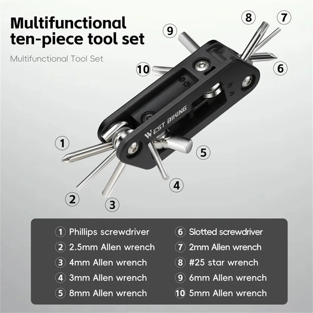 WEST BIKING YP0719488 10 in 1 Multitool for Bicycle Repair Kit Portable Screwdriver Hex Wrench Cycling Equipment - 6