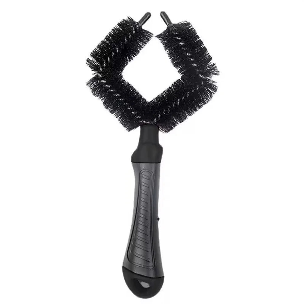 Bicycle Wheel Cleaner Brush Diamond Shape Dual Head Tire Chain Cassette Cleaning Tool 5cm Brush Head - Black - 1
