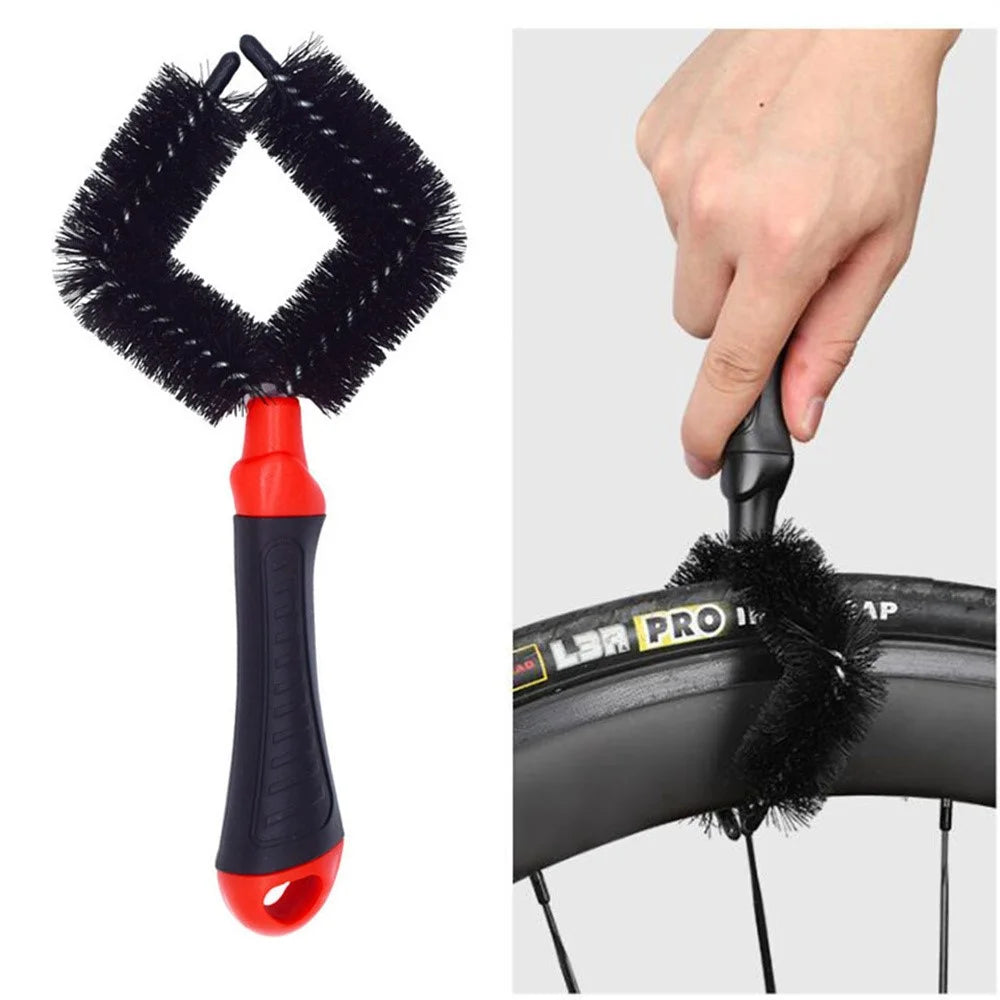 Bicycle Wheel Cleaner Brush Diamond Shape Dual Head Tire Chain Cassette Cleaning Tool 5cm Brush Head - Black - 2