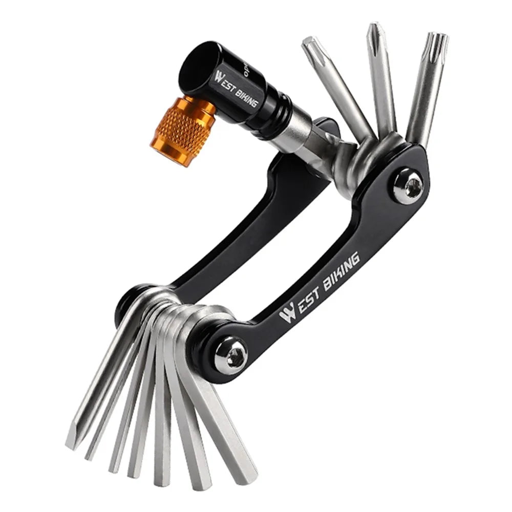 WEST BIKING YP0719349 Multifunction CRV Steel Bicycle Repair Tool CO2 Air Nozzle Screwdriver Wrench Kit - 1
