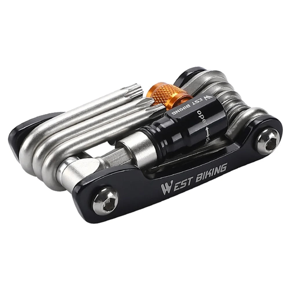 WEST BIKING YP0719349 Multifunction CRV Steel Bicycle Repair Tool CO2 Air Nozzle Screwdriver Wrench Kit - 2
