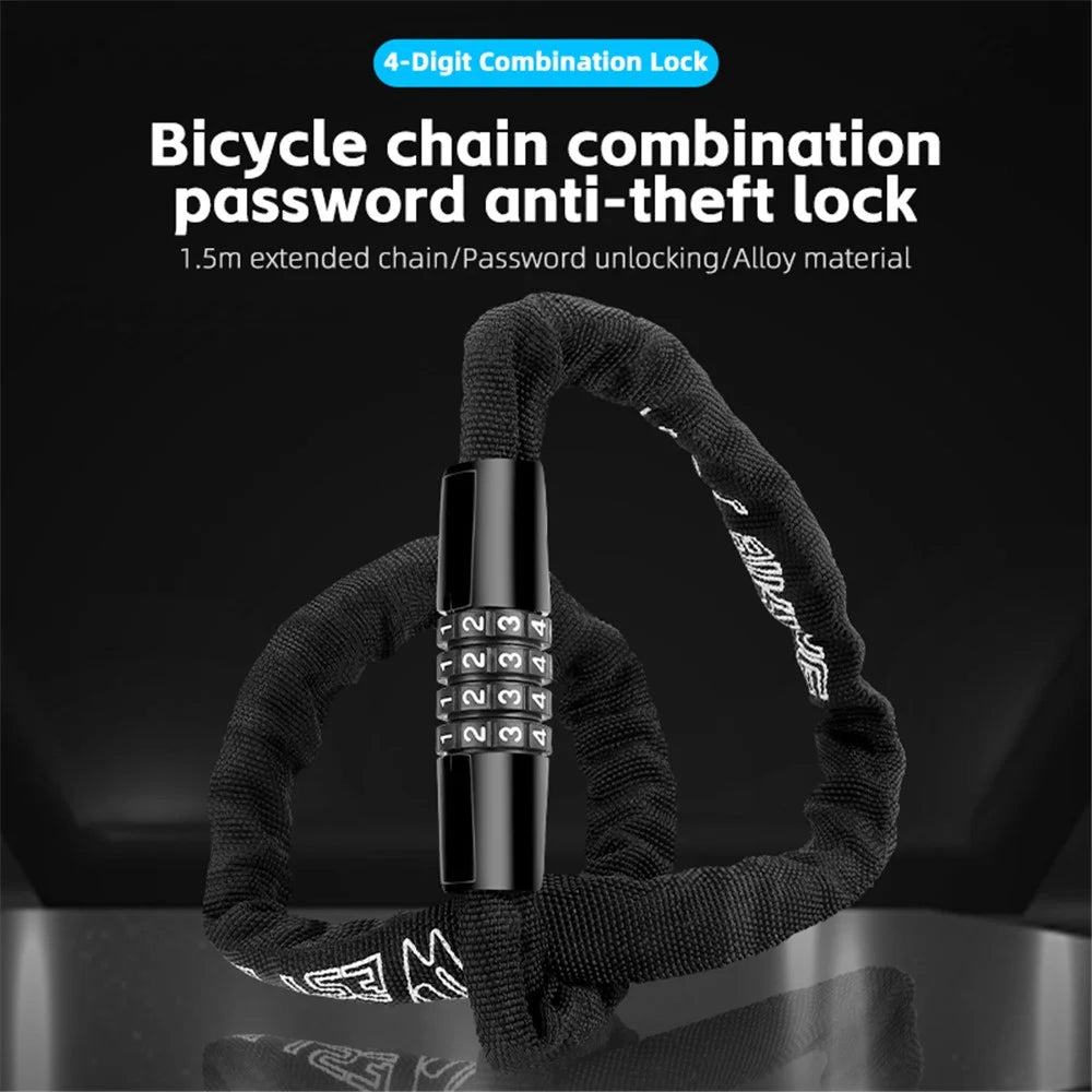 WEST BIKING YP0705089 0.9m Bicycle Chain Lock 4 Digit Security Resettable Alloy Bike Locks MTB Road Bike Accessories - 2