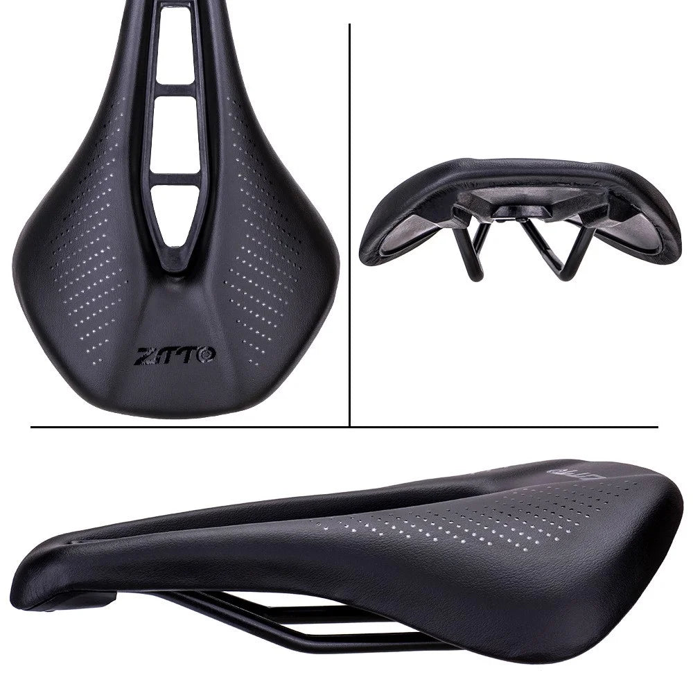 ZTTO 6900 Mountain Road Bike Saddle Cycling Soft Leather Hollow Cushion - Black+White Dots - 5