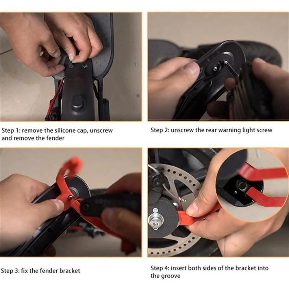 Rear Fender Bracket Kit for Xiaomi M365 Electric Scooter Replacement Accessory Foot Pad Gasket + Mudguard Gasket - Red - 2