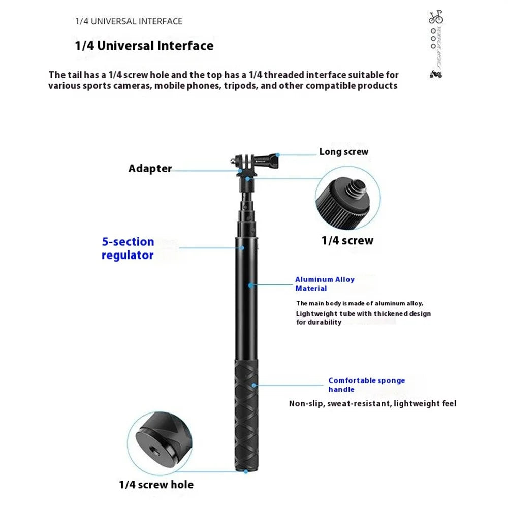 PULUZ PU817 Anti Shake Aluminum Alloy Motorcycle Bike Handlebar Mount Selfie Stick Compatible with Cameras - 5