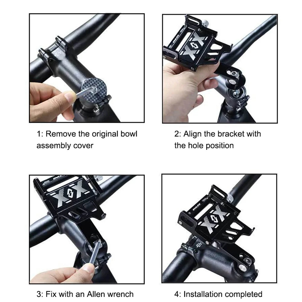ENLEE Aluminum Alloy Bicycle Handlebar Stem Phone Holder Stand (Rotation Design) - Black - 7