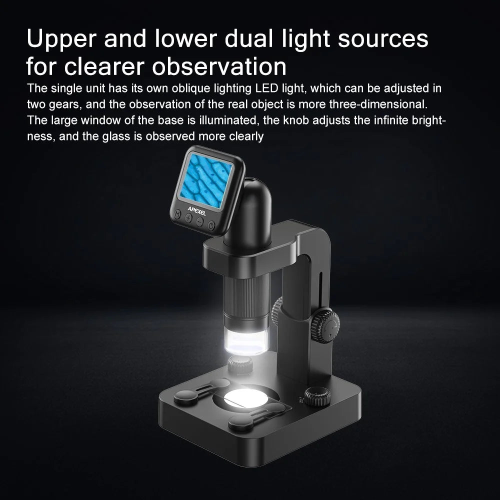 APEXEL APL-MS003 IPS Screen Portable Digital Microscope Kit with Slides 20-100X Magnification Science Toys for Kids Students Adults - 2