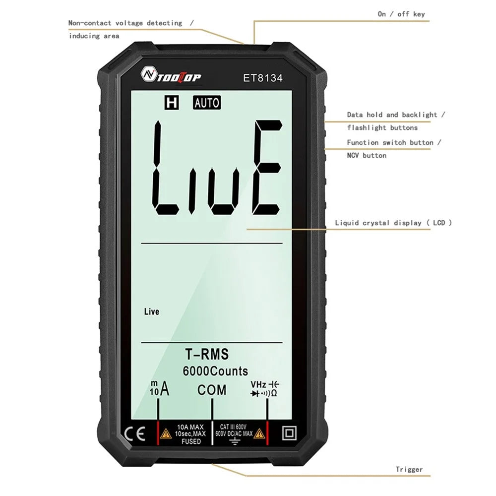 TOOLTOP ET8134 4.7-inch LCD Digital Multimeter AC Direct Current Voltage Current Measure Capacitance Resistance Temperature Measuring Tool - 7