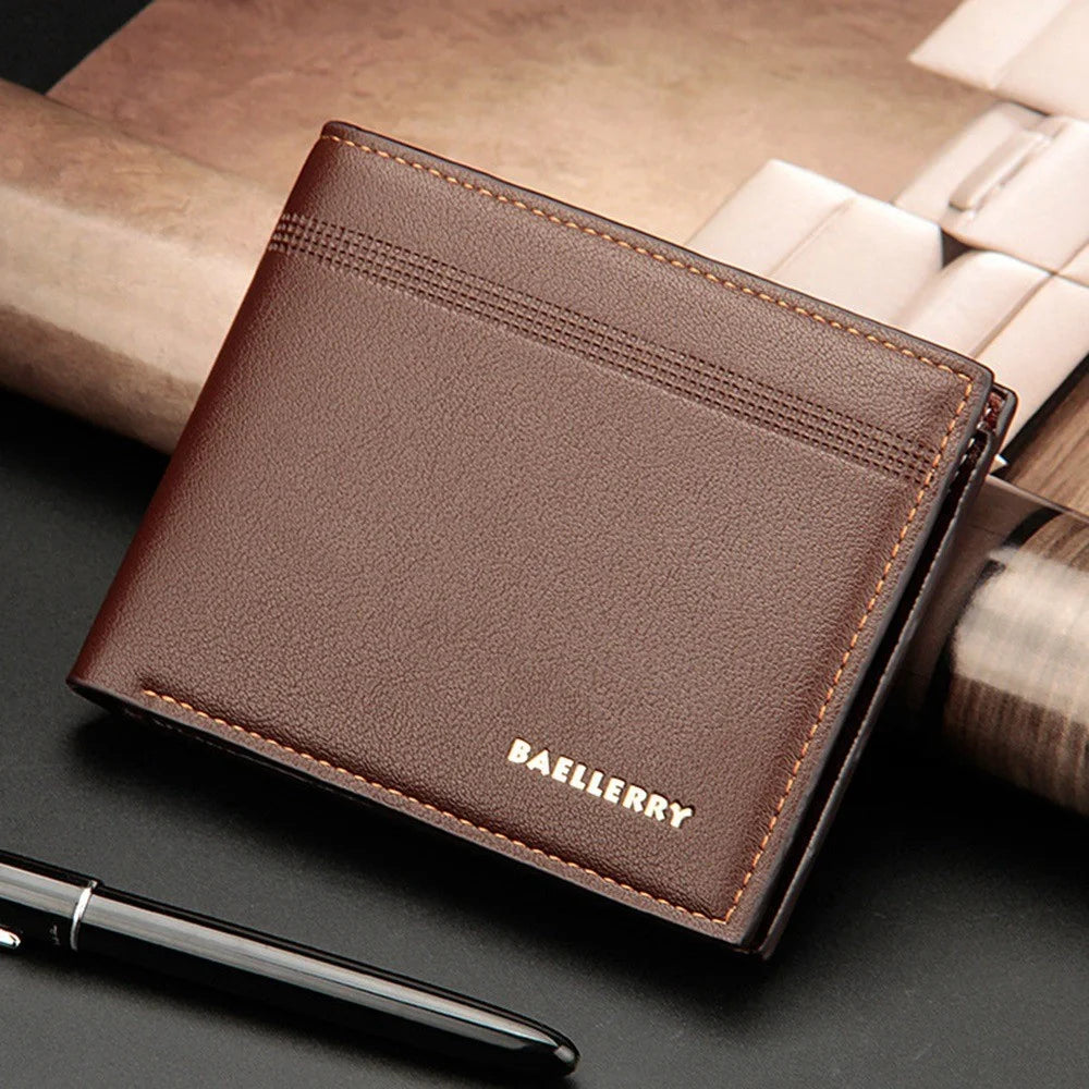 BAELLERRY DR003 Litchi Texture PU Leather Short Wallet Men Business Cards Cash Storage Bag - Coffee - 2