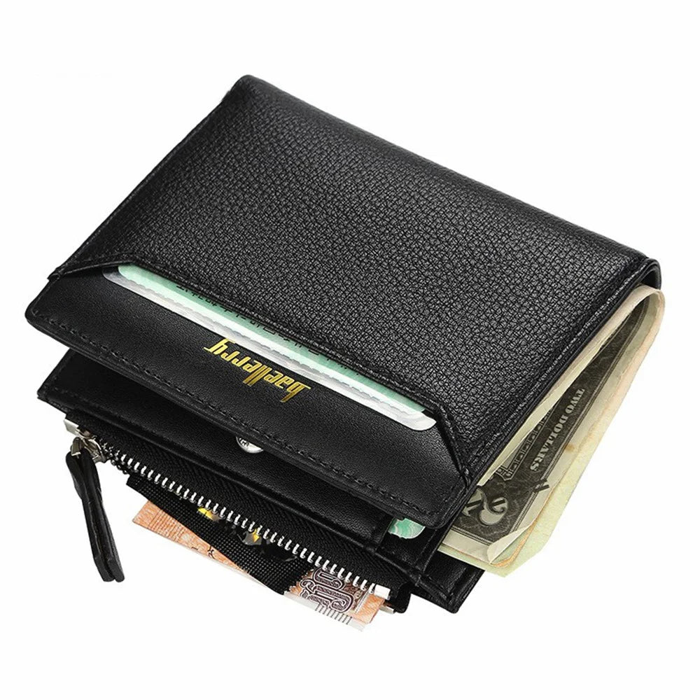 BAELLERRY DR023 Men Slim Short Wallet PU Leather Zipper Coin Purse Cards Cash Storage Bag - Black - 3