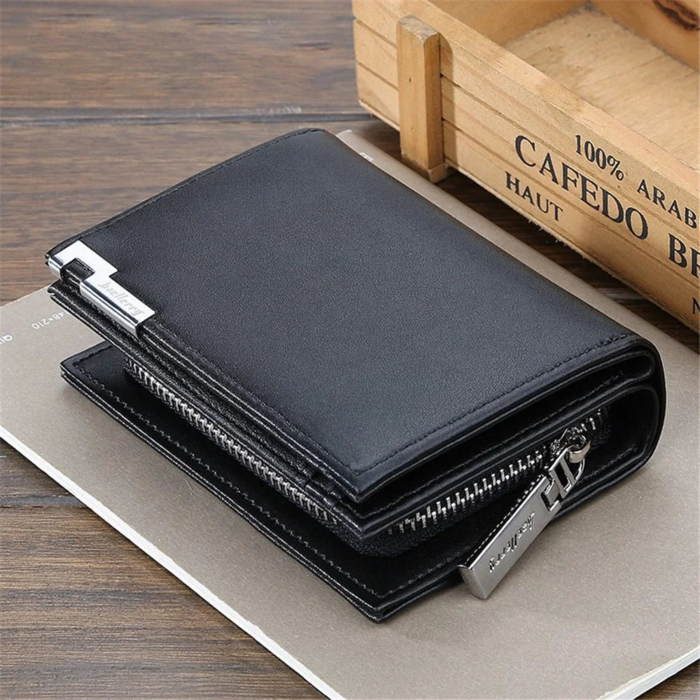 BAELLERRY 1102 Men Solid Color Short Wallet Zipper Pocket Design PU Leather Coin Cards Storage Bag - Black - 2