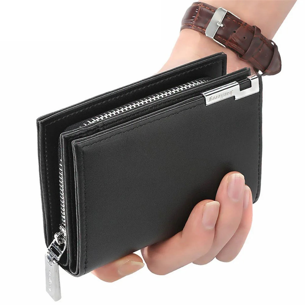 BAELLERRY 1102 Men Solid Color Short Wallet Zipper Pocket Design PU Leather Coin Cards Storage Bag - Black - 3