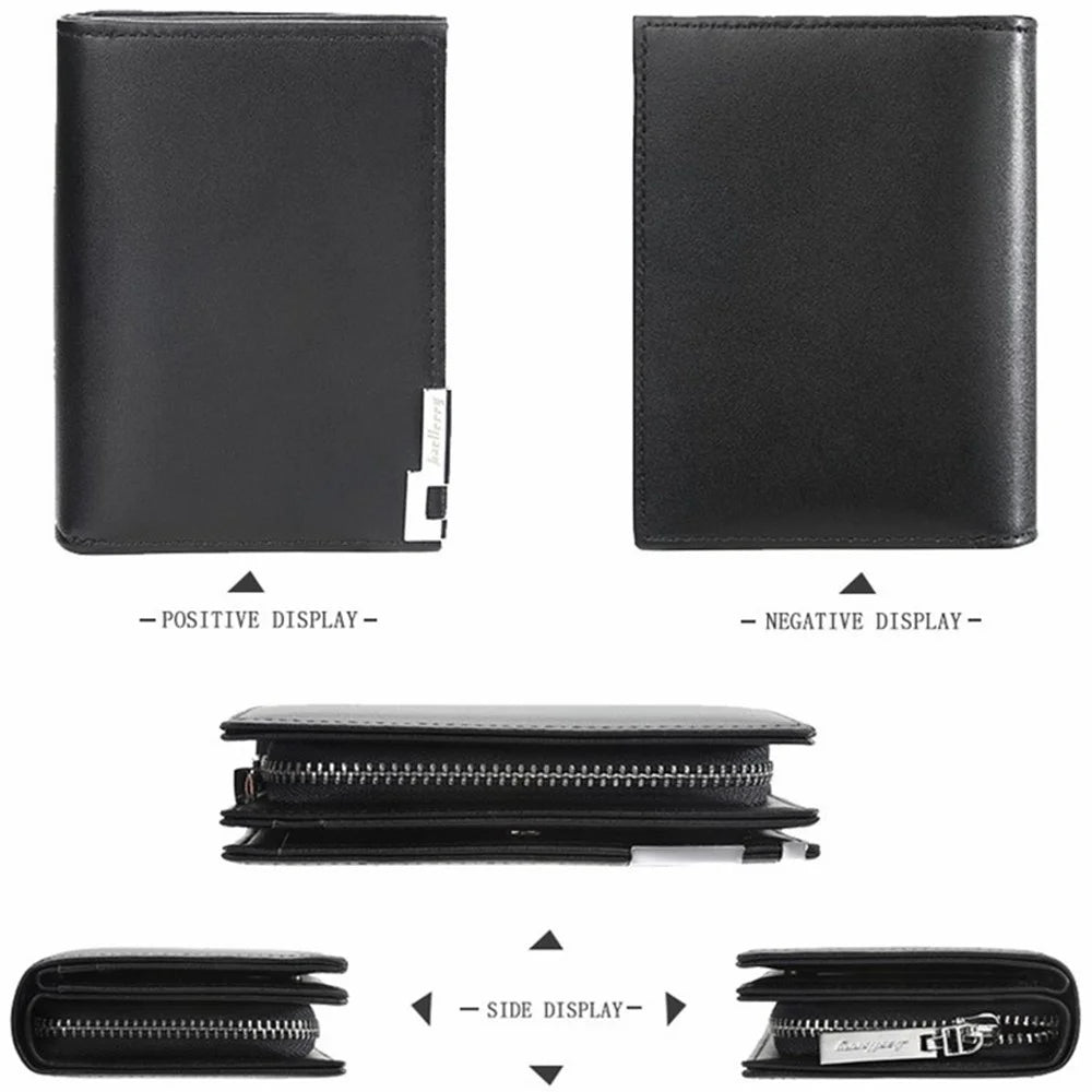 BAELLERRY 1102 Men Solid Color Short Wallet Zipper Pocket Design PU Leather Coin Cards Storage Bag - Black - 6