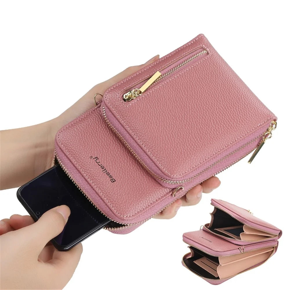 BAELLERRY N0110 Women Double Layer Zipper Wallet PU Leather Cellphone Purse with Shoulder Strap - Red - 4