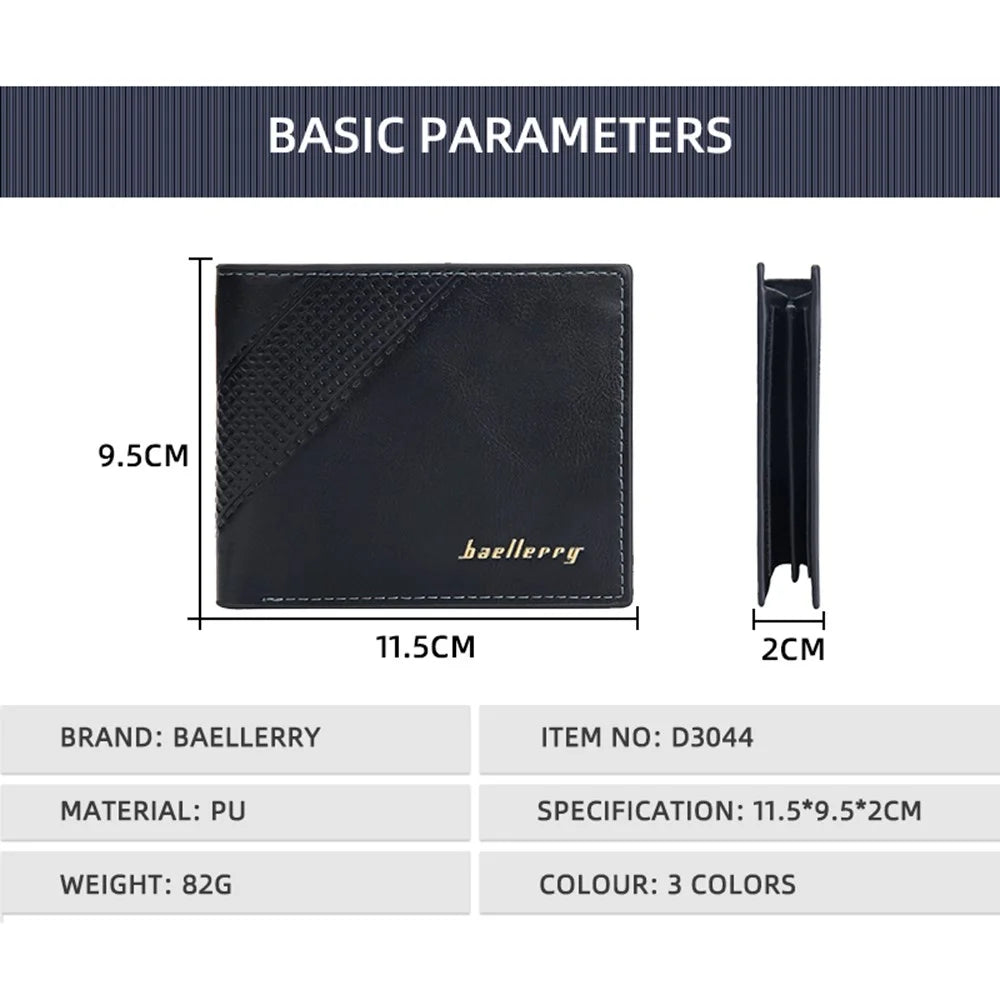 BAELLERRY D3044 Men Short Wallet Slim PU Leather Coin Storage Card Holder Bag - Black - 7