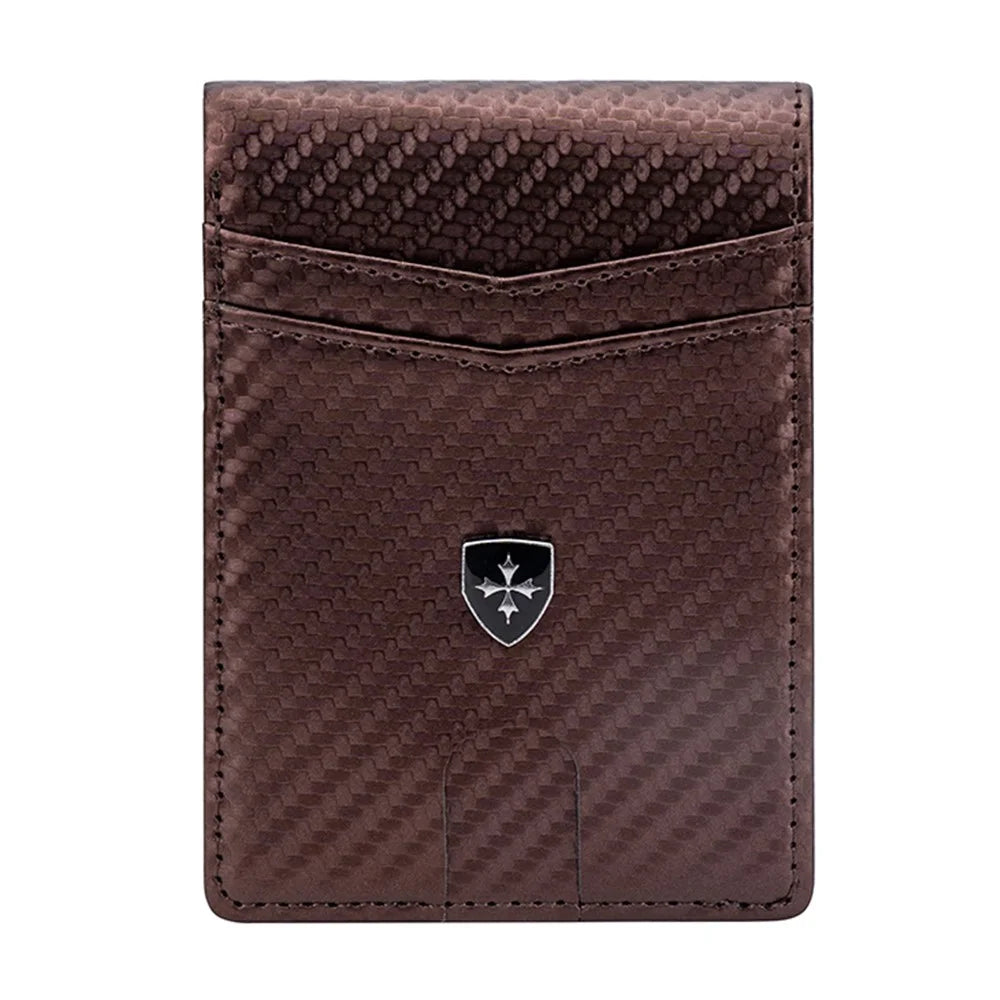 BAELLERRY K9308 Carbon Fiber Texture PU Leather RFID Blocking Card Holder Men Wallet - Brown - 2