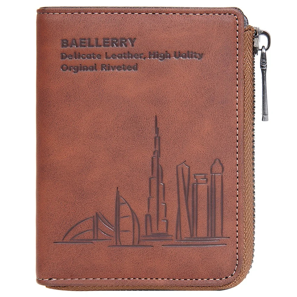 BAELLERRY D3046 Imprinted PU Leather Men Wallet Zipper Card Cash Coins Storage Bag - Brown - 4