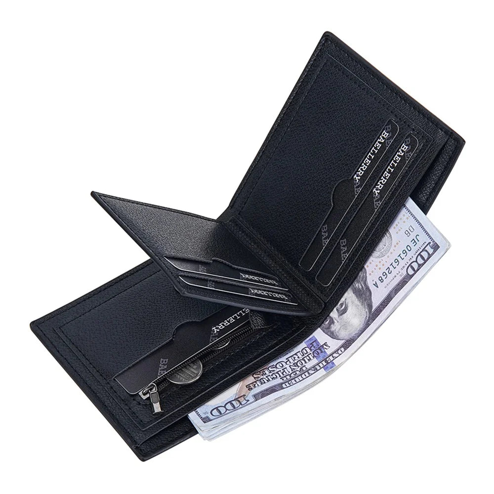 BAELLERRY D3042 Retro PU Leather Men Short Wallet Card Cash Coin Storage Bag - Black - 6