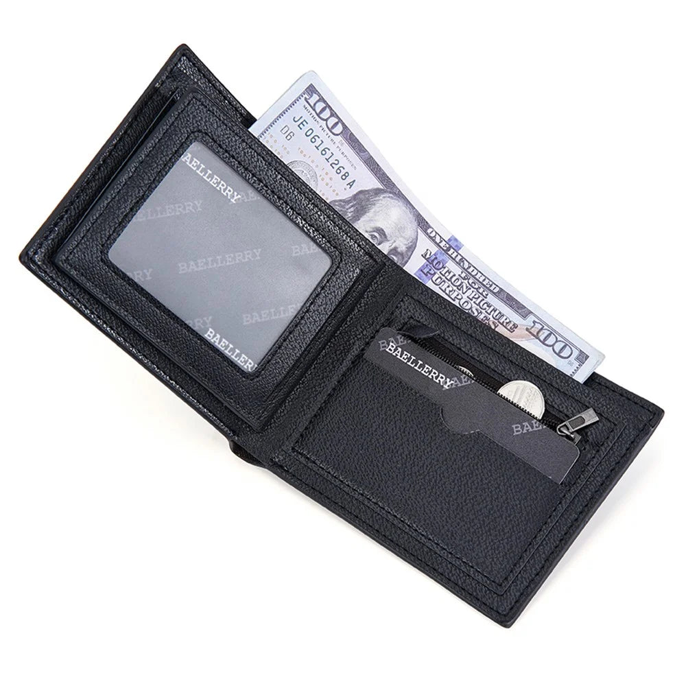 BAELLERRY D3042 Retro PU Leather Men Short Wallet Card Cash Coin Storage Bag - Black - 7