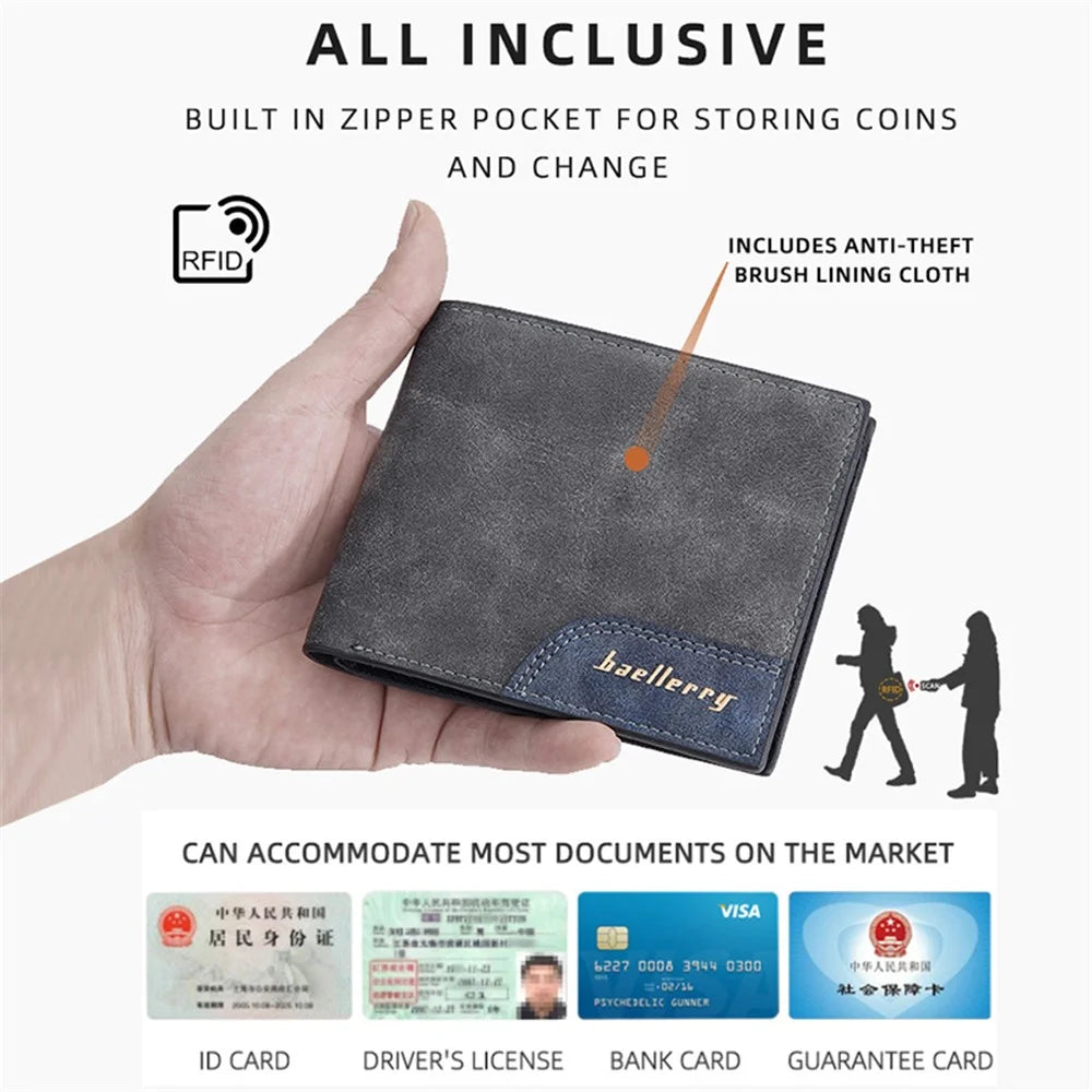 BAELLERRY D3043 Retro Contrast Color PU Leather Men Short Wallet Cards Cash Storage Bag - Black - 6