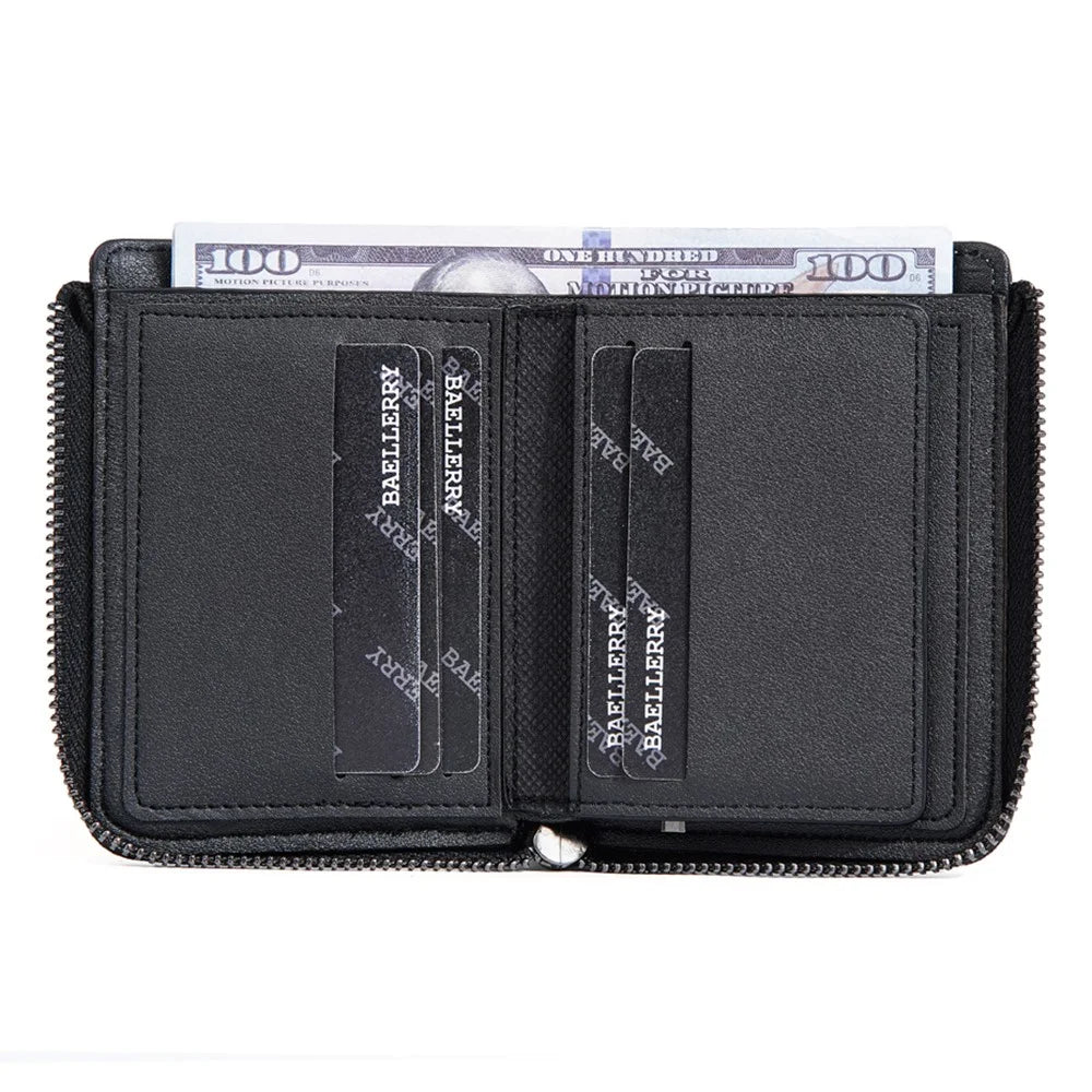 BAELLERRY D3047 Business Men Short Wallet RFID Blocking PU Leather Zipper Purse - Black - 7