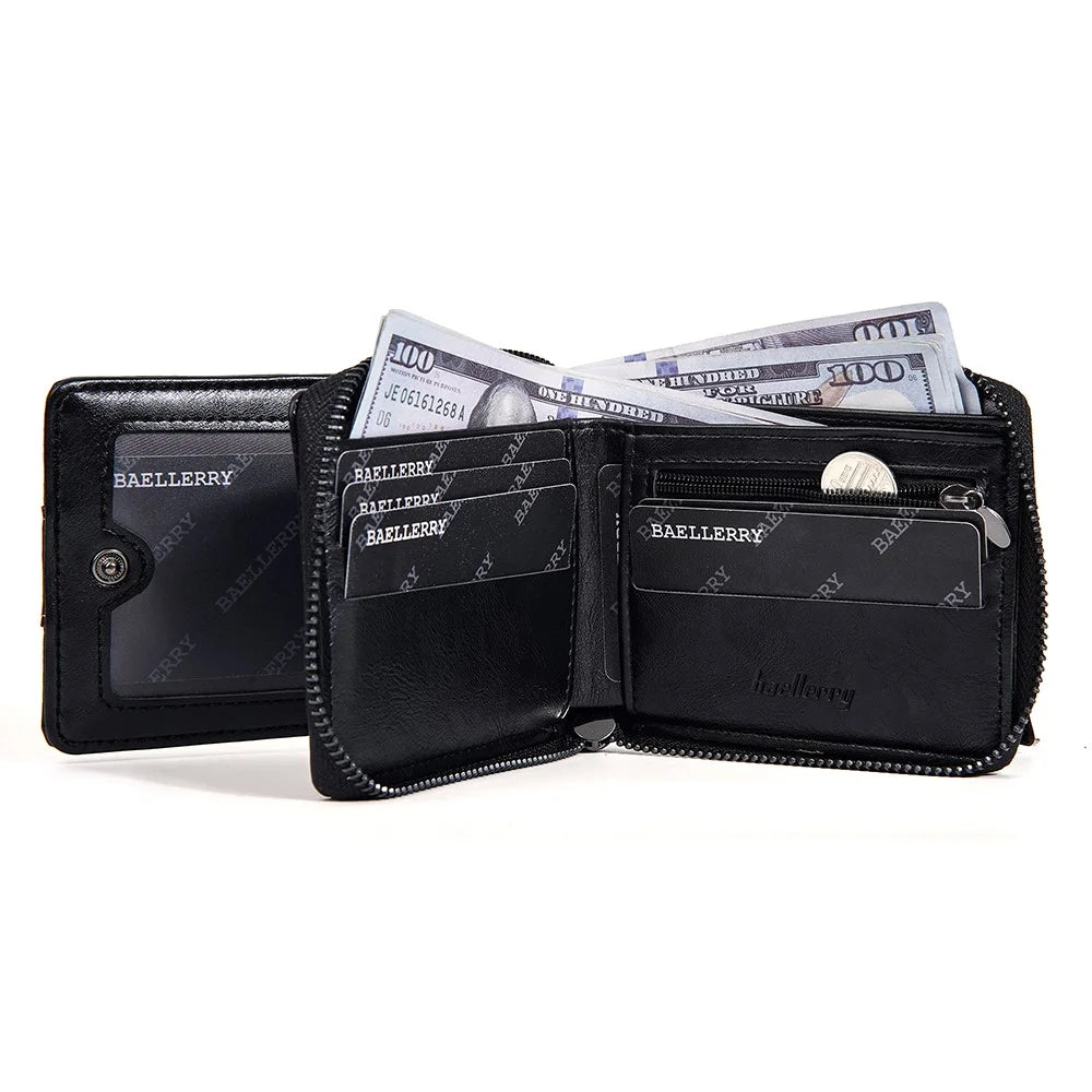 BAELLERRY D5111 Retro Men Short Wallet PU Leather Card Cash Holder Zipper Purse - Dark Coffee - 7