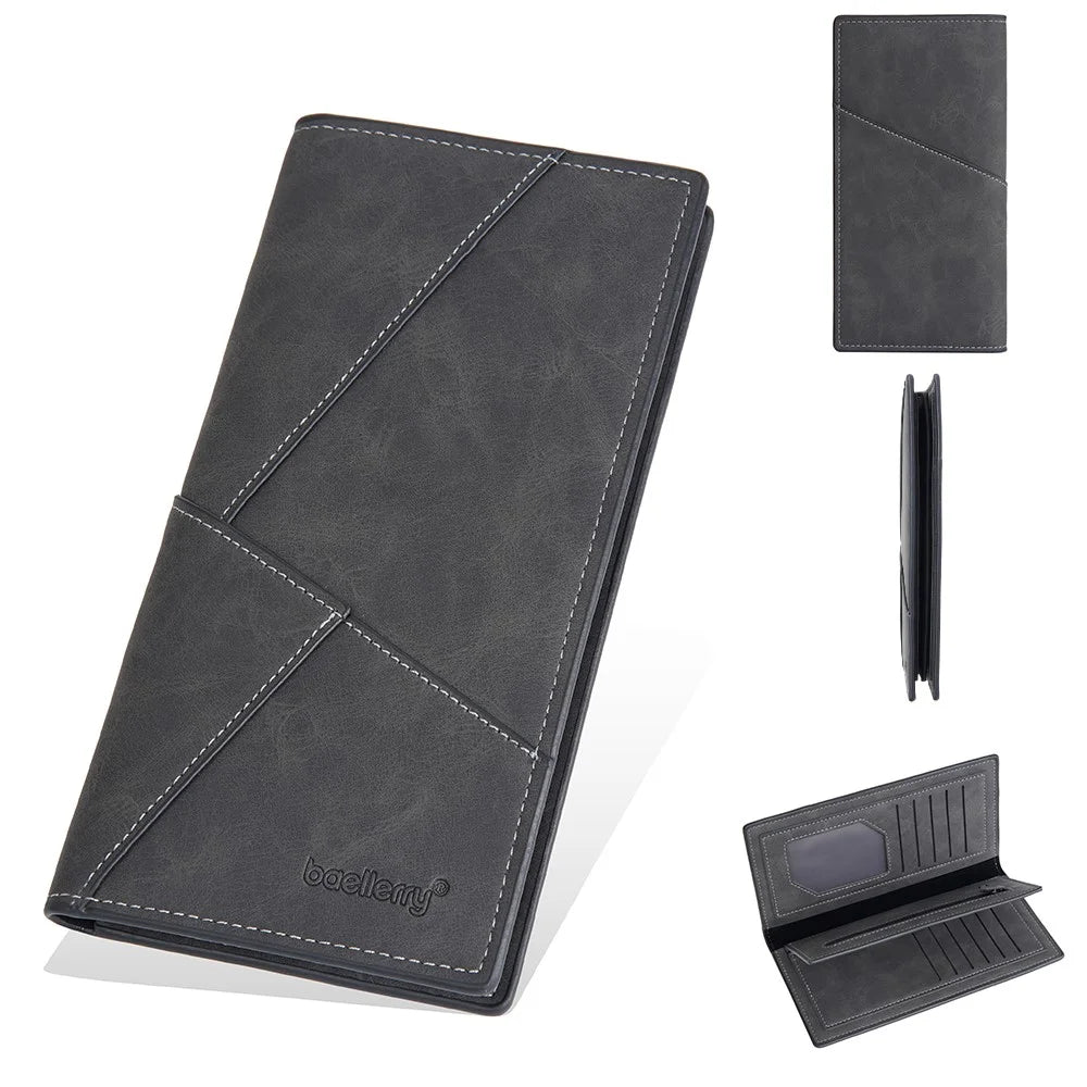 BAELLERRY C3070 Frosted PU Leather Long Wallet Men Large Capacity Cash Cards Holder with Zipper Pocket - Black - 1