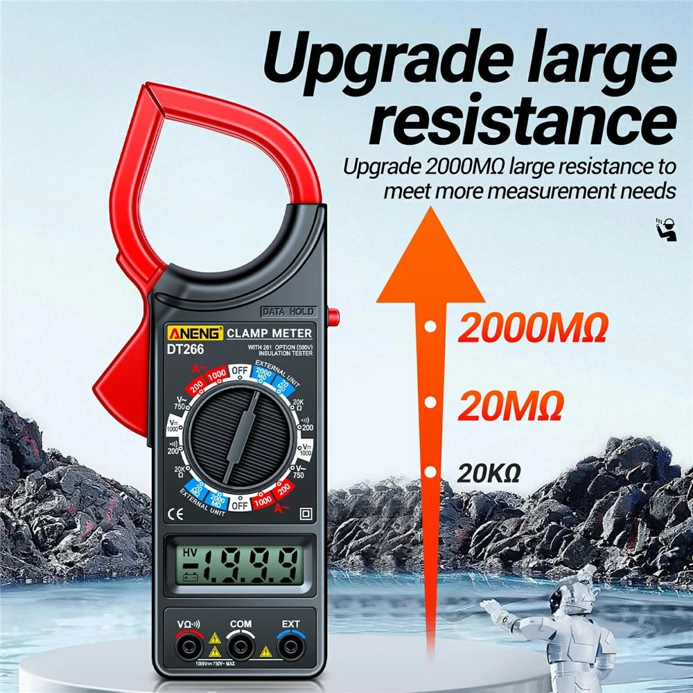 ANENG DT266 Digital Clamp Meter Voltage Current Resistance Tester 1999 Counts Multimeter - Red - 3