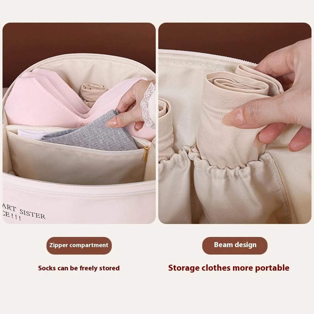 1004 Travel Portable Underwear Storage Bag Dormitory Home Underwear Socks Bra Storage Bag - Beige / With Letters - 5
