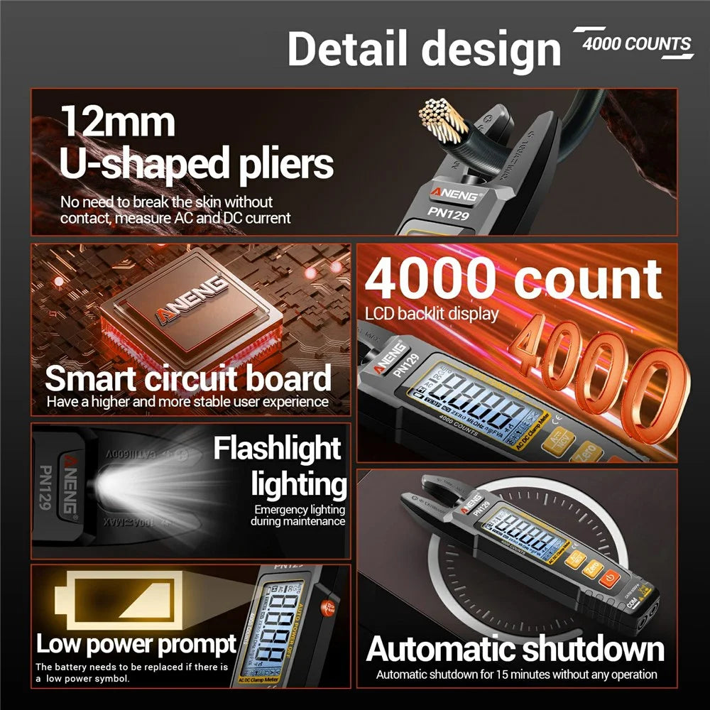 ANENG PN129 U-Shaped Digital Multimeter 4000 Counts DC / AC Voltage Current Tester - 3