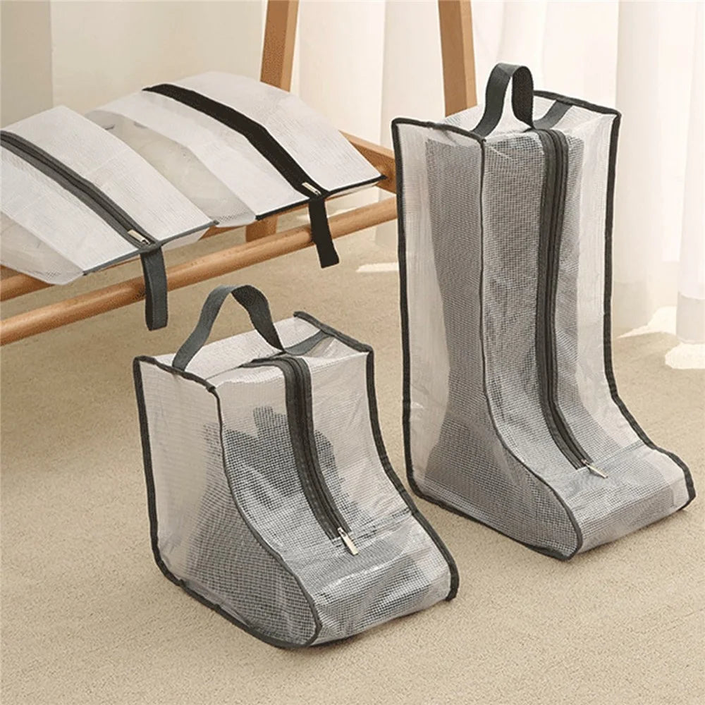 Dustproof Shoes Storage Bag with Zipper See Through PVC Waterproof Thigh Boots Organizer - Grey Edge - 7