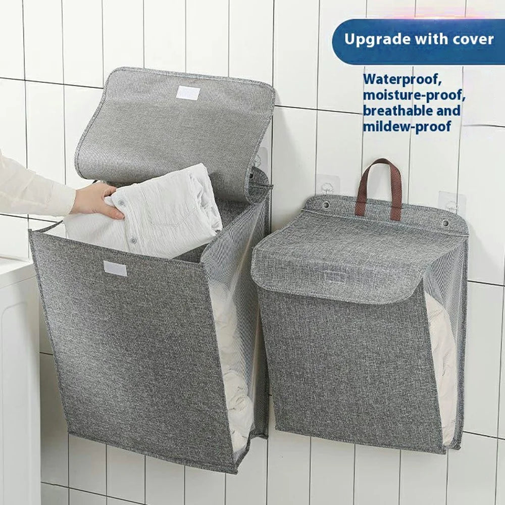 Collapsible Laundry Hamper for Bathroom Clothes Basket Wall Mounted Laundry Baskets (Size: L) - Grey - 2