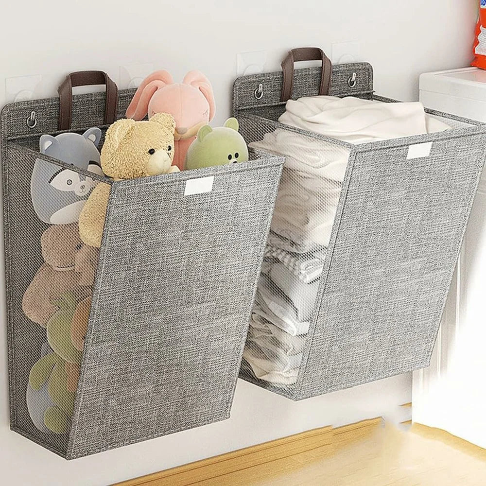 Collapsible Laundry Hamper for Bathroom Clothes Basket Wall Mounted Laundry Baskets (Size: L) - Grey - 7