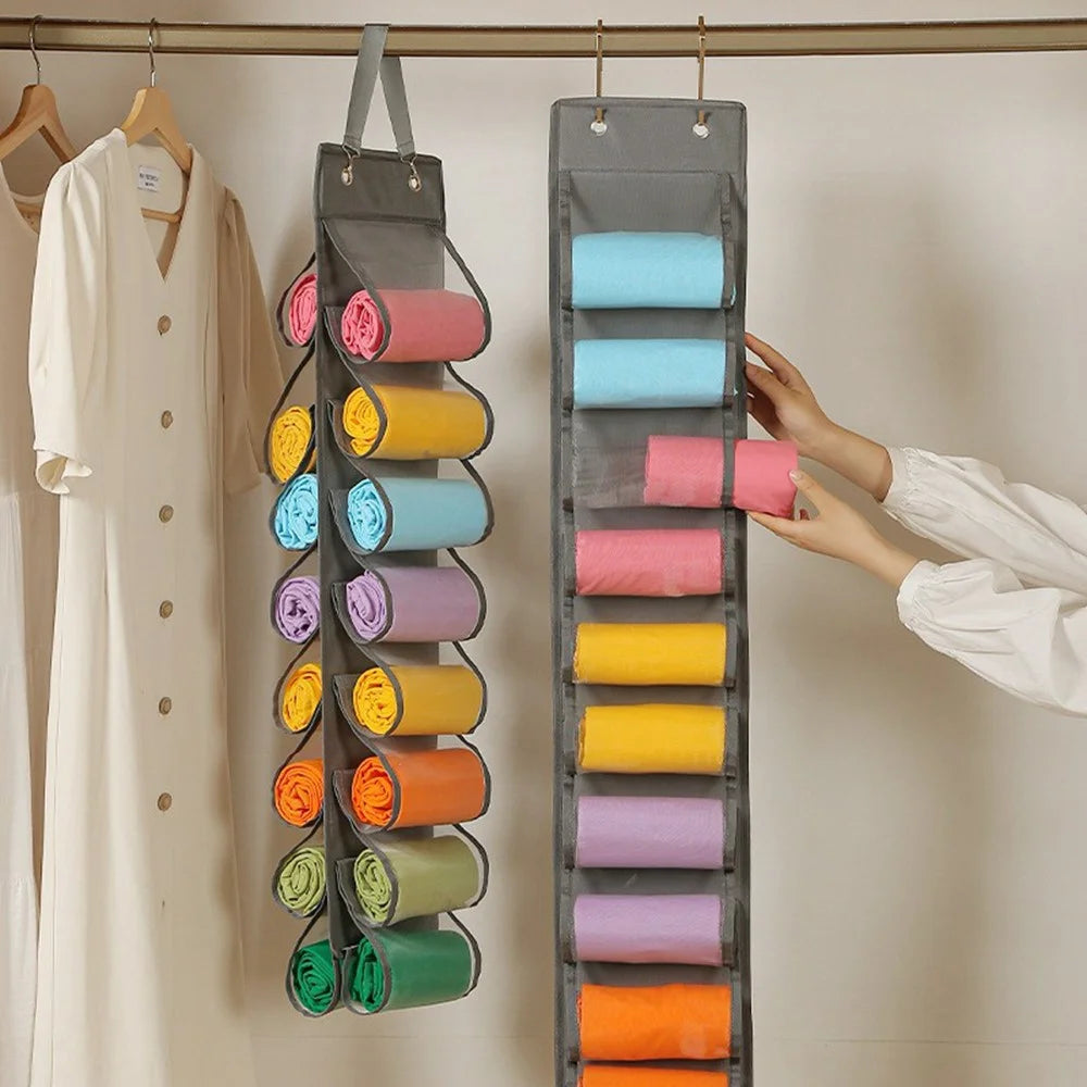 16 Pocket Hanging Organizer Closet Storage Bag for Clothes Pants Underwear Wardrobe Organizer - Grey - 6