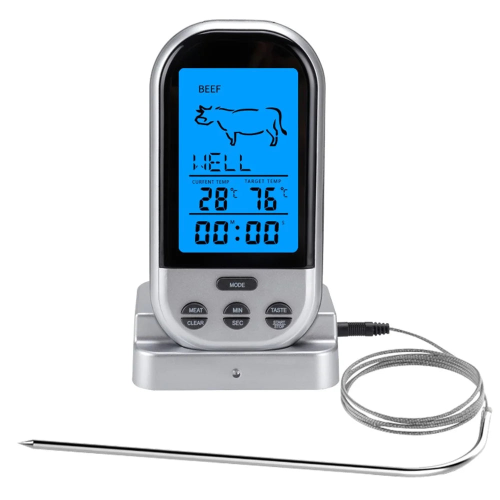 TS-BN52 Digital Food Thermometer with Timer BBQ Grilling Baking Kitchen Meat Cooking Temperature Meter (No FDA, BPA Free) - Silver - 1