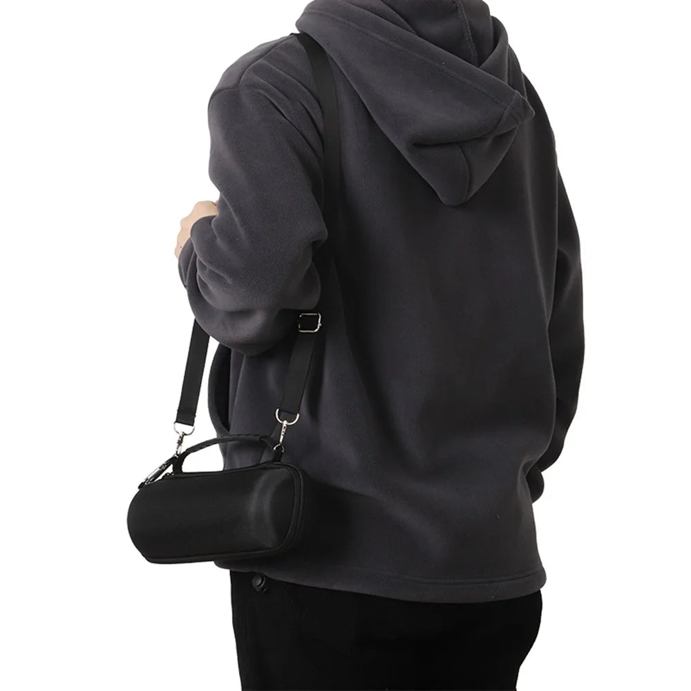For JBL Flip 7  /  Flip 6  /  Flip 5 Speaker Case Shockproof Storage Bag with Carabiner and Shoulder Strap - Black - 2
