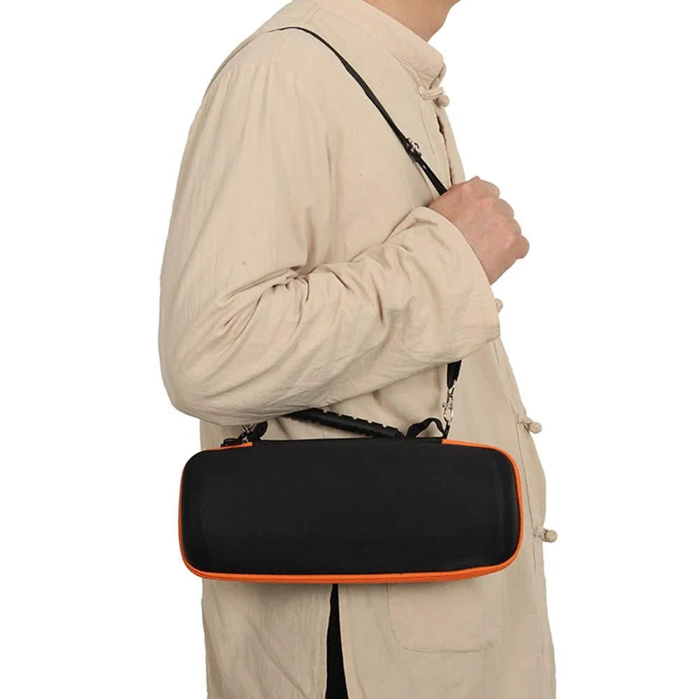 For JBL Charge 6 Speaker Carrying Case EVA Hard Shell Shockproof Storage Bag with Shoulder Strap - Black  /  Orange - 2