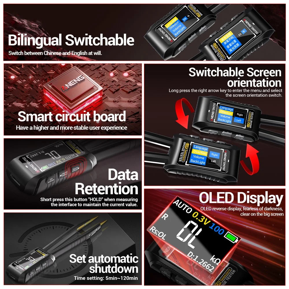 ANENG GN702 Digital Tweezers Bridge Multimeter LCR Clamp Meter Bridge Tester Inductance Measuring Tool - 3