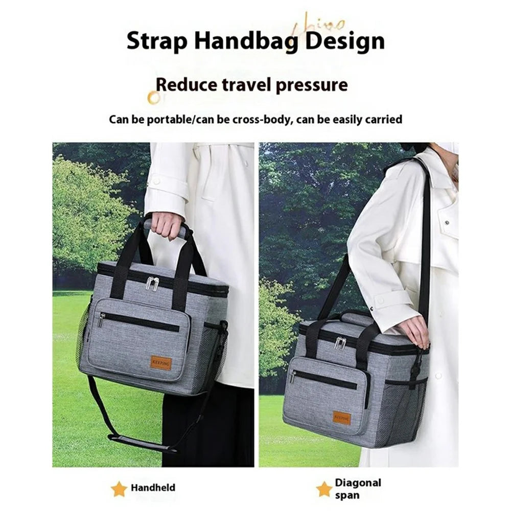 7035 Portable Picnic Tote Insulated Bag Oxford Fabric Large Capacity Outdoor Camping Lunch Box - Grey - 2