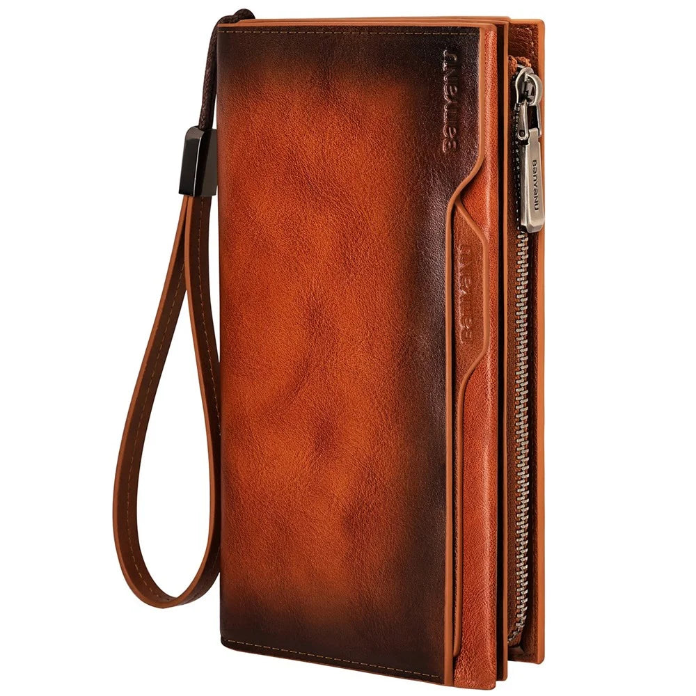 BANYANU N2043 Genuine Cow Leather Wallet RFID Blocking Vintage Cash Purse - Brown - 1