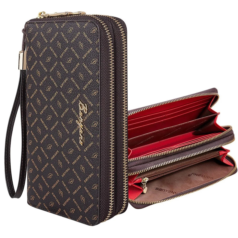 BANYANU N9012 Women Long Wallet Double Zipper Multi-Function Clutch Purse - Red - 1