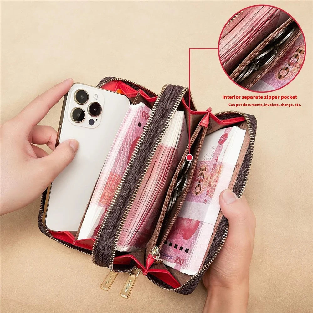 BANYANU N9012 Women Long Wallet Double Zipper Multi-Function Clutch Purse - Red - 6