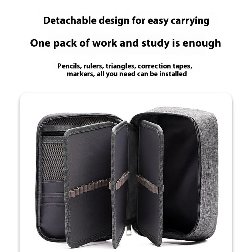 Colored Pencils Stationery Case 72 Slots Drawing Art Supplies Organizer Storage Bag with Handle - Grey - 2