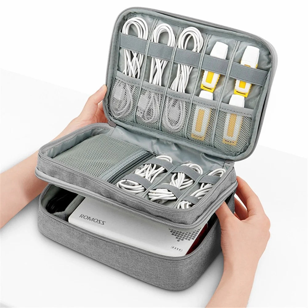 BAONA BN-B004 Electronic Organizer Bag Large Dual-layer Storage Handbag Anti-scratch Case for USB Cables / Chargers / Power Bank / USB Flash Drive / Cell Phone - Grey - 2