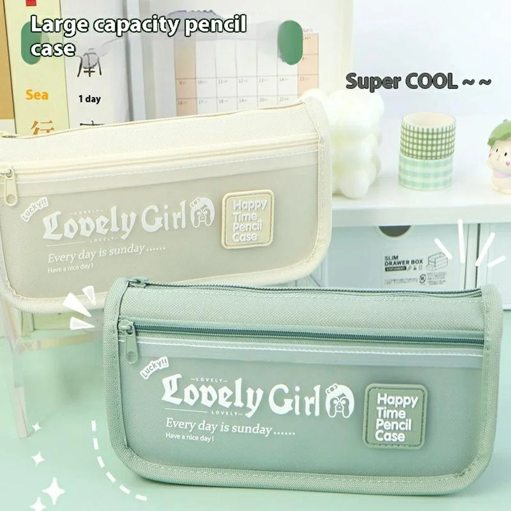 Large Capacity Pencil Case For Students Stylish Stationery Box with Transparent Front Pocket - Black - 2