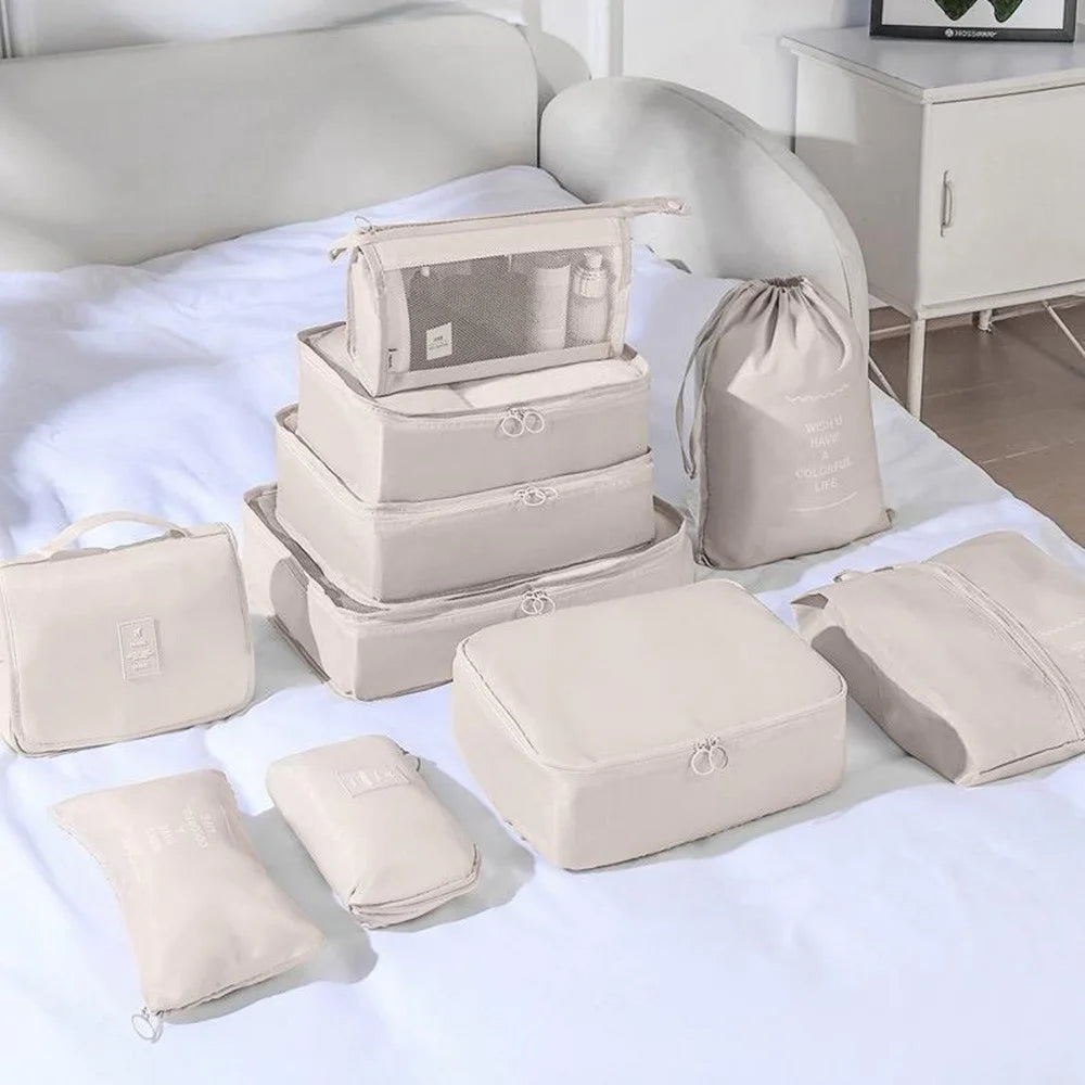 7Pcs / Set Portable Travel Business Trips Organizer Foldable Multi-Function Clothes Shoes Storage Bags - Beige - 2
