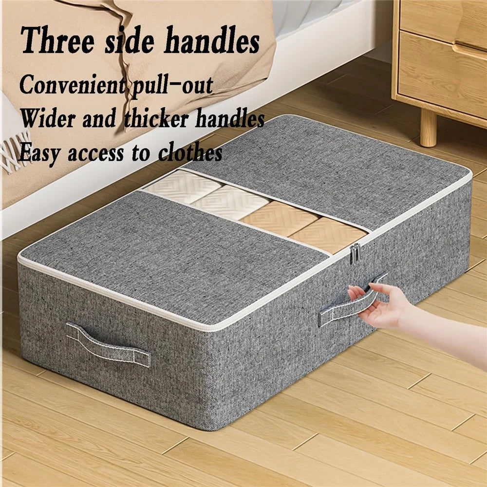 Size XXL Under Bed Storage Bag Transparent Window Foldable Clothes Organizer Pouch with Three-sided Handles - Grey - 3